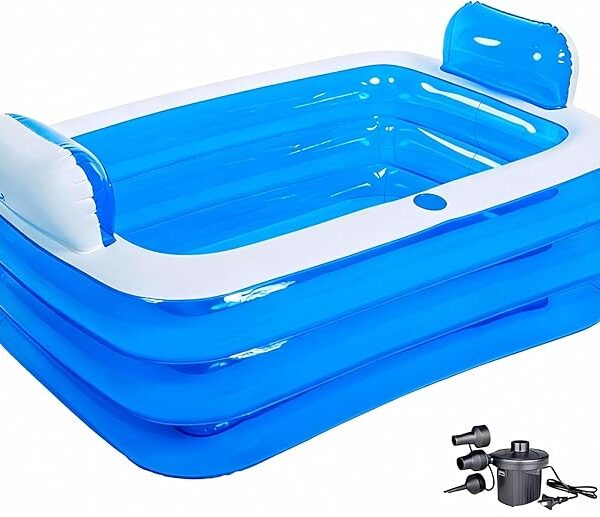 Baignoire gonflable double pour adultes avec pompe à air électrique, baignoire spa portable pour 2 personnes pour extérieur/intérieur, comprend un oreiller de bain, un drain et un porte-gobelet